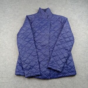 LL Bean Jacket Mens Medium Blue Quilted Nylon Snap Front Insulated Coat 291772